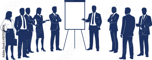 Business presentation meeting illustration, professional team listening to speaker, corporate training, leadership development, teamwork, strategy planning concept