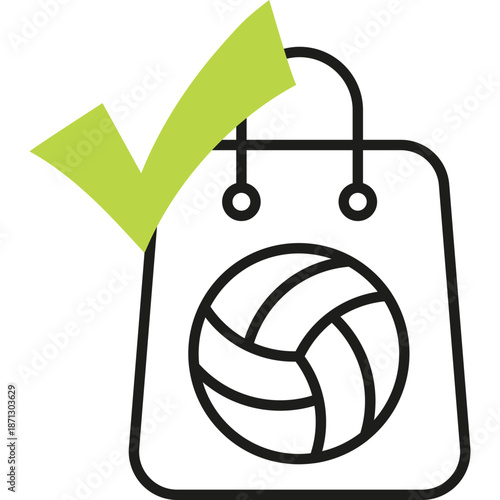 Shopping Bag with Volleyball and Checkmark Icon