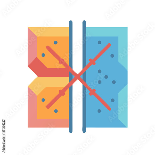 Geometric Flat Design Illustration Showing Two Differently Colored Pieces with Lines