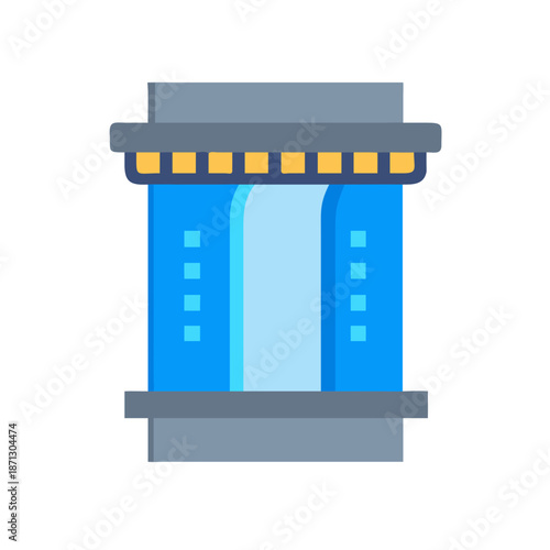 Isolated flat vector illustration of a futuristic cryogenic chamber on a black background