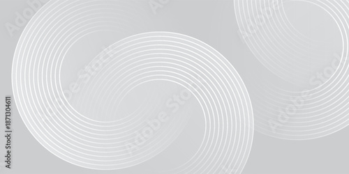 Abstract white glowing geometric lines on gray background. Modern shiny blue circle lines pattern. Futuristic technology concept. Suit for cover, poster,