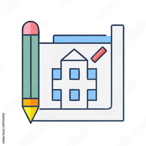 Architectural blueprint with pencil for construction industry, planning and design concept