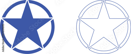 Blue star emblem and outline star emblem symbol