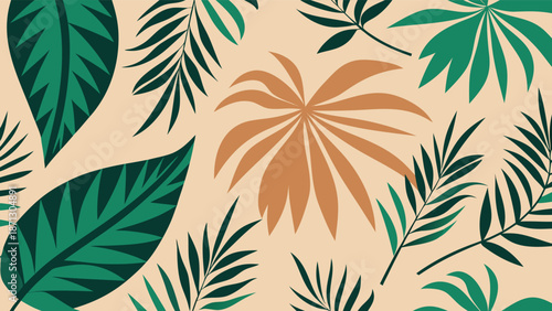 Tropical Palm Leaf Pattern with Beige Background.