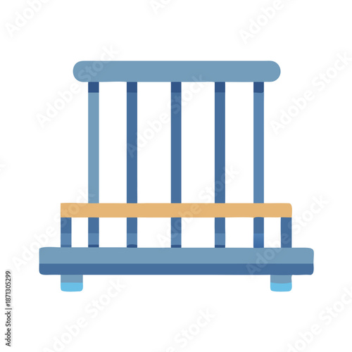 Stylized blue birdcage graphic illustration in simple composition and flat design