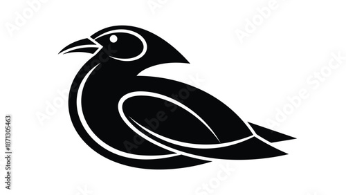 Elegant and stylized black silhouette of a bird in a resting position showing clean curves and a modern graphic design aesthetic.