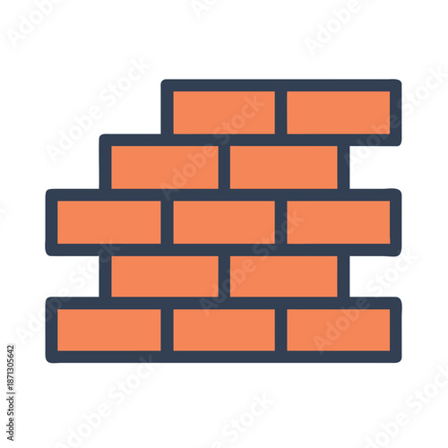 Brick wall vector illustration with orange bricks and navy-blue grout line art