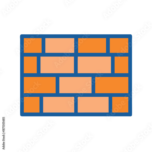 Stylized illustration of brick wall with blue grout and orange bricks isolated