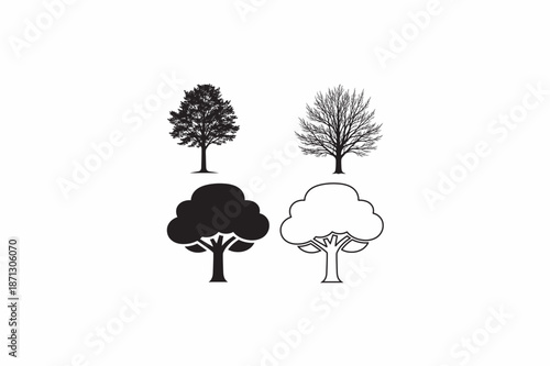 American Beech tree vector silhouettes black image made by adobe illustrator.