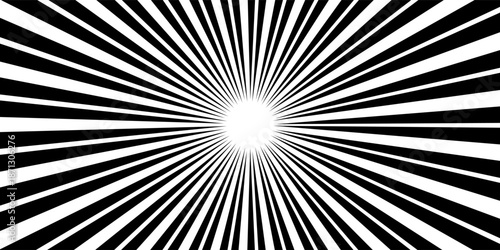 Rays, beams element. Sunburst, starburst shape on white. Radiating, radial, merging lines. Abstract circular geometric shape.