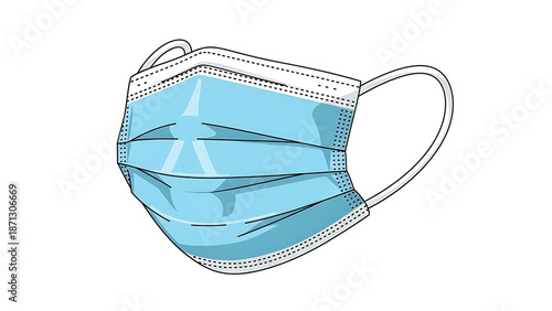 A blue surgical face mask on a white background for health protection