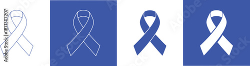 Four blue awareness ribbons on white and blue backgrounds