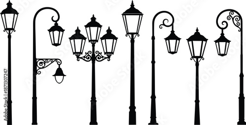 Assortment of Vintage Street Lamp Silhouettes lamppost antique