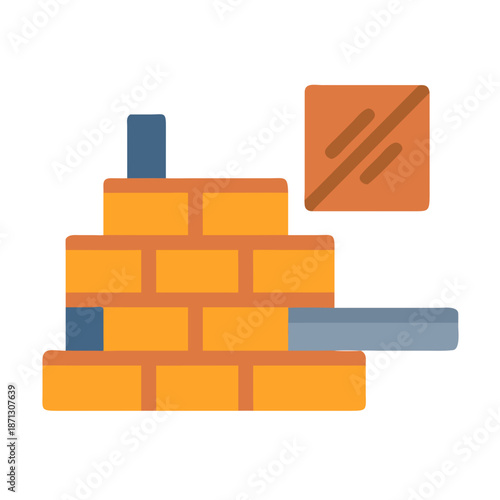 Illustration of brick wall construction with supports on a black background