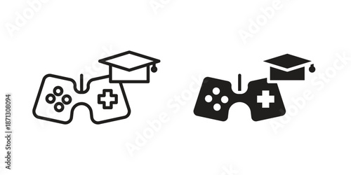 Game based learning icons for web design set in black stroke and solid style. EPS10