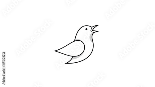 Simple black outline of a singing bird with its beak wide open representing music nature and morning wake-up calls.