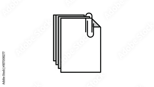 Set of three grey paper documents held together by a black paperclip on a plain white background for office work and organization.