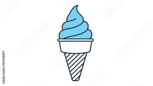 Delicious blue soft serve ice cream in a waffle cone provides a refreshing summer treat for children and adults during hot days.