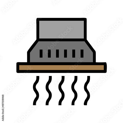 Minimalist graphic of a ventilation hood over a counter on a black background