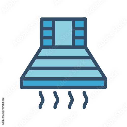 Minimalist kitchen extractor hood with steam on black background for icon use