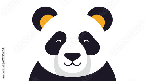 Adorable panda face with orange accents on ears and a happy expression creates a friendly character for child-themed graphic design.