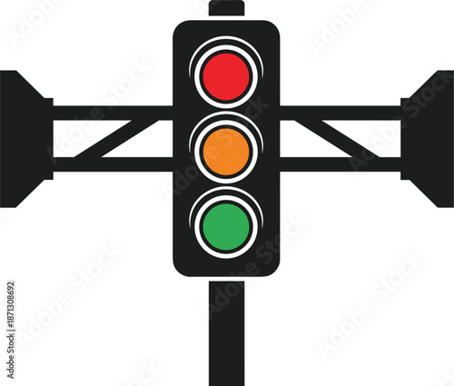 Flat Design Traffic Light with Red Yellow and Green Signals stoplight intersection