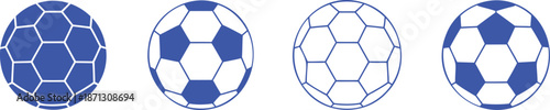 Four blue and white soccer balls in a row sport game