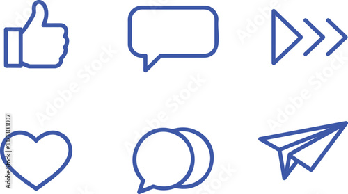 Blue social media thumbs up heart chat paper airplane