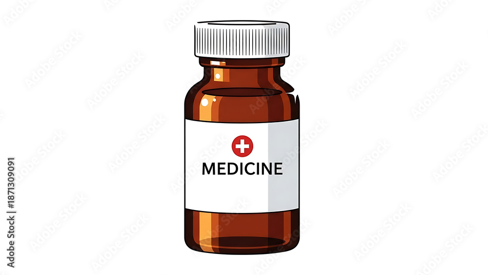 Obraz premium A brown medicine bottle with a white label and red cross