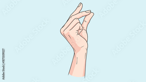 Human hand performing a finger snapping gesture on a light blue background represents an instant action or a quick idea.