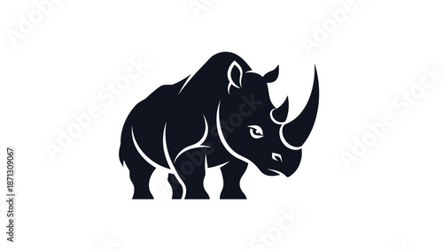 Black rhinoceros silhouette displays the massive size and powerful horns of this endangered african animal in a modern style.