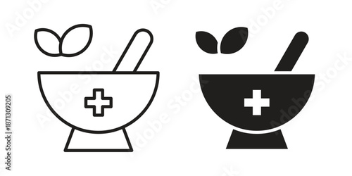 Herbal medicine icons for web design set in black stroke and solid style. EPS10