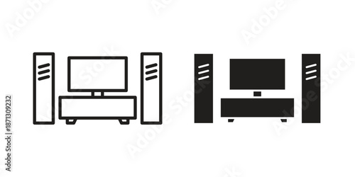 Home cinema icons for web design set in black stroke and solid style. EPS10