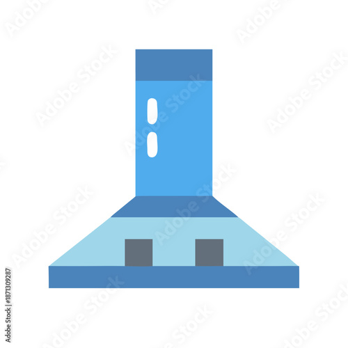 Modern blue kitchen range hood on black background, flat design aesthetic