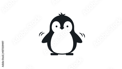 Cute penguin illustration standing with simple black and white design features a cheerful animal character for kids.
