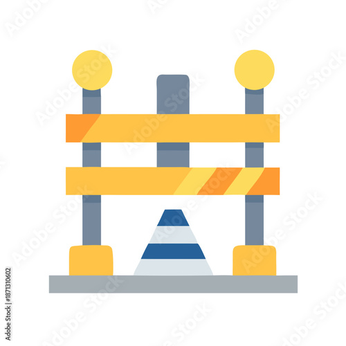 Isolated flat illustration of road barrier and traffic cone on black background