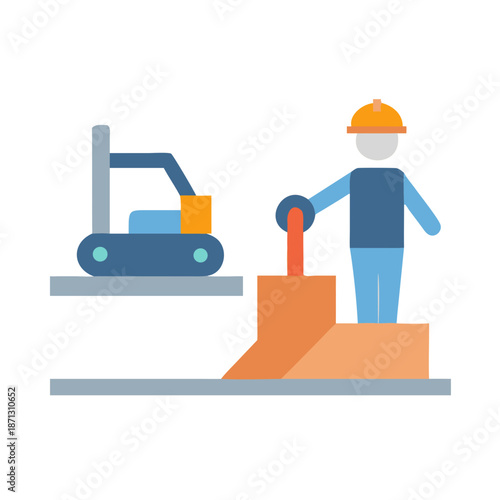 Automated industrial process illustration with worker and equipment in a modern factory setting