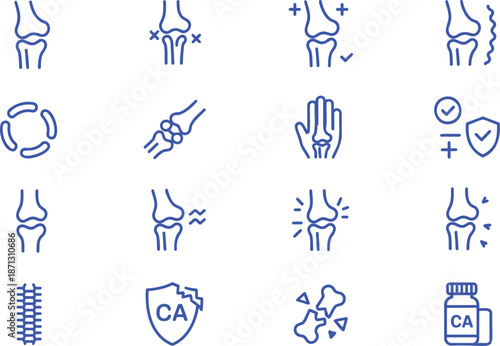 Blue line of bones joints and medical symbols health