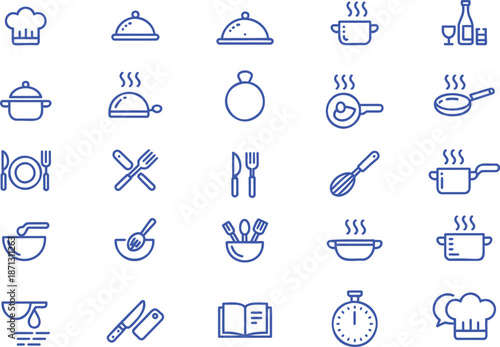 Collection of blue cooking and dining food kitchen