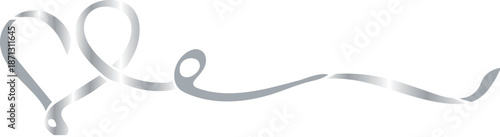 thin silver ribbon with a long tail folded into a heart shape, for the design of postcards, banners or posters