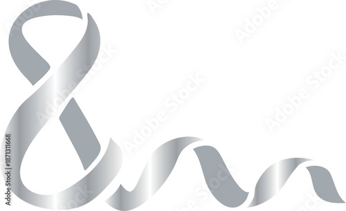 silver thick ribbon folded into a figure eight with a long tail, for the design of postcards, banners, posters for March 8