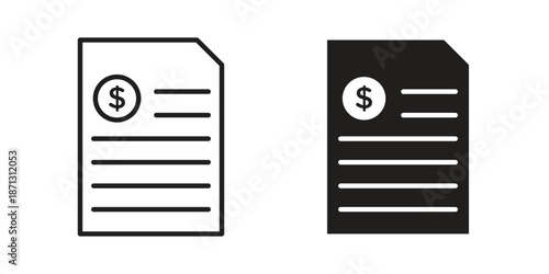 Invoice icons for web design set in black stroke and solid style. EPS10
