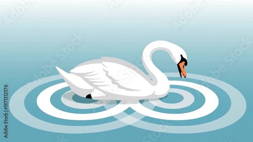 Elegant Swan In Motion On Calm Water Animated Sequence For Stock Illustrations