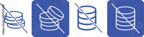 Blue with white lines representing stacks of coins crossed out