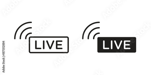 Livestream icons for web design set in black stroke and solid style. EPS10