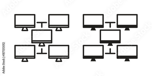 Local network icons for web design set in black stroke and solid style. EPS10