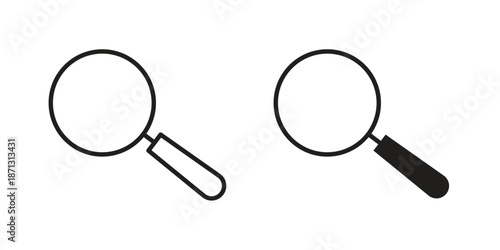 Magnifying glass icons for web design set in black stroke and solid style. EPS10