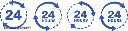 Four blue 24 hours circular arrow symbol service