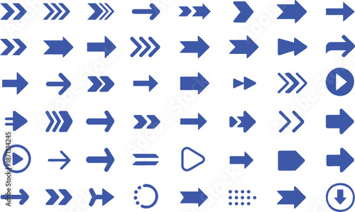Collection of blue arrow and play buttons symbol direction
