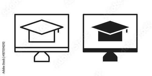 Online course icons for web design set in black stroke and solid style. EPS10